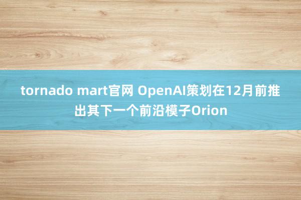 tornado mart官网 OpenAI策划在12月前推出其下一个前沿模子Orion